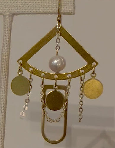 Brass and pearl earrings