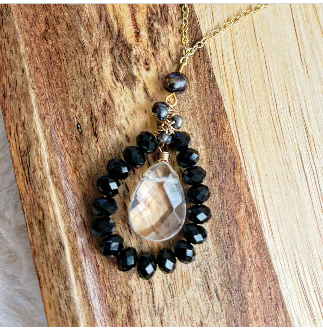 Genuine Crystals and Pearls Pendant Necklace