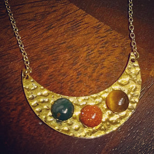 Brass and Stone Moon Necklace