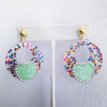 Load image into Gallery viewer, Green Rock Star Candy Heart Earrings
