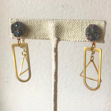 Load image into Gallery viewer, Rainbow Druzy Agate and Brass Earrings