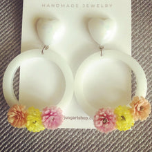 Load image into Gallery viewer, White Floral Hoops with Holographic Glitter Studs