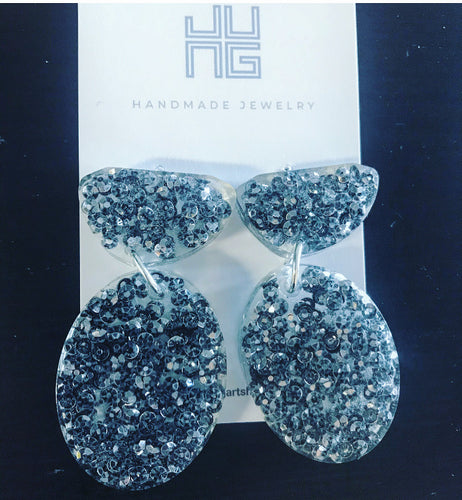 Silver and Gray Sequins in Resin