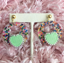 Load image into Gallery viewer, Green Rock Star Candy Heart Earrings