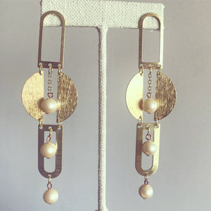 Brass and Pearl Long Dangles