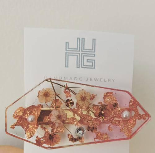 Gold Leaf and Floral Hair Clip