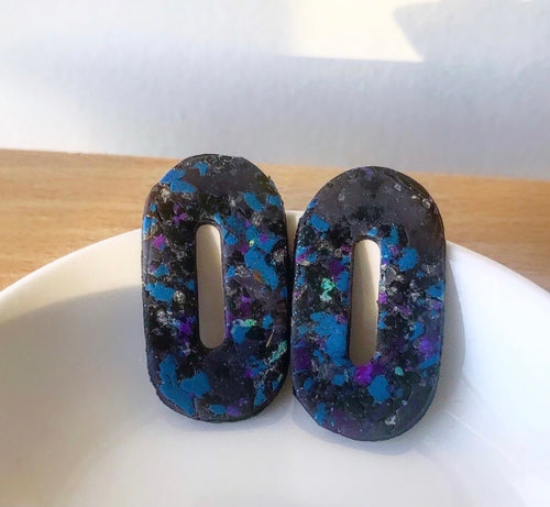 Multicolored Big Oval Studs