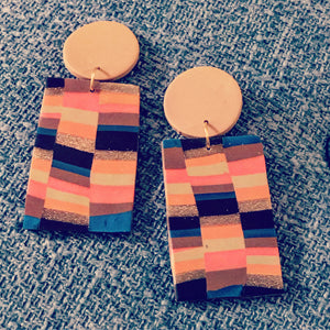 Multicolored Clay Checked Pattern Earrings