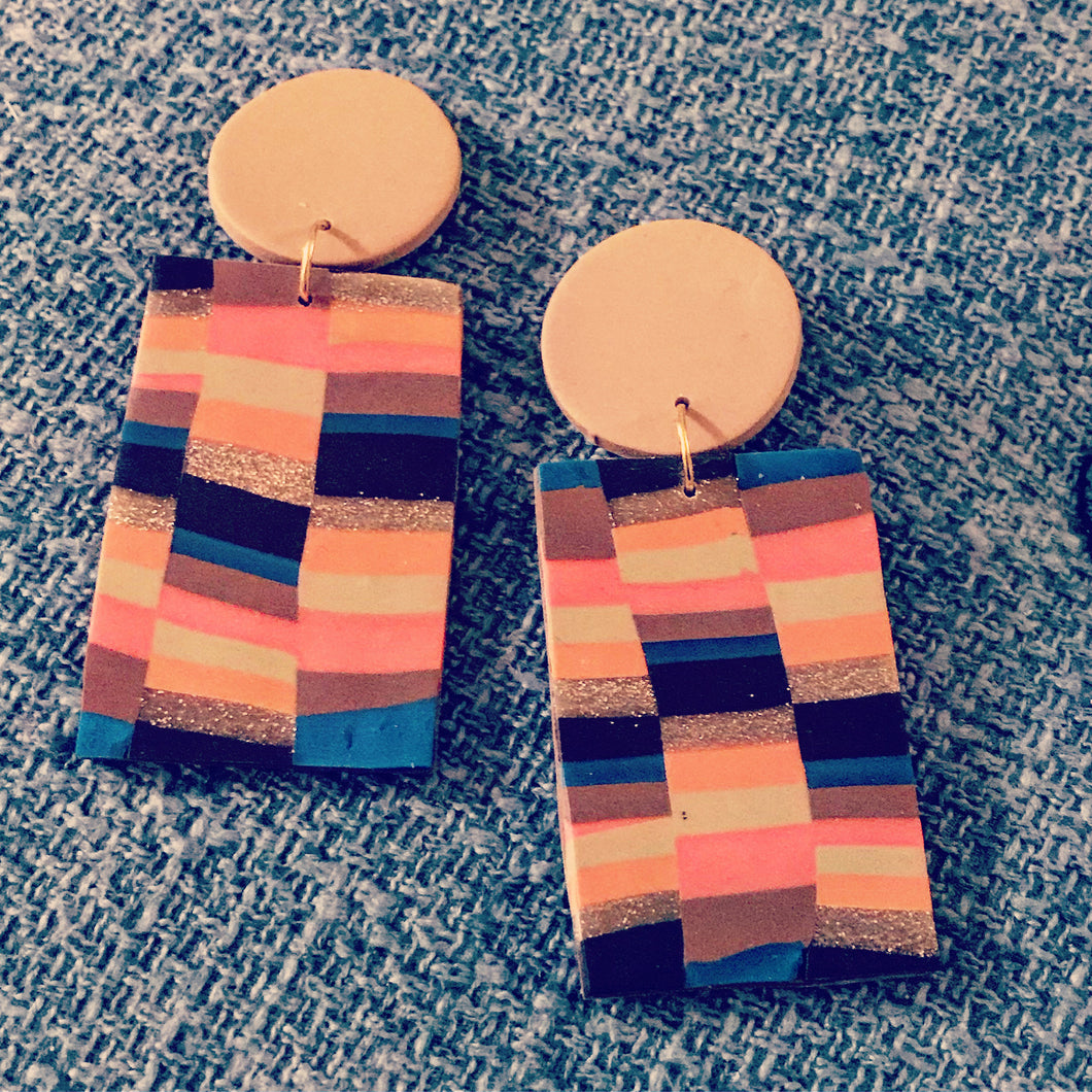 Multicolored Clay Checked Pattern Earrings