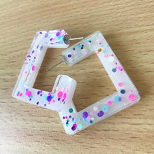Load image into Gallery viewer, Confetti Glitter Square Hoops