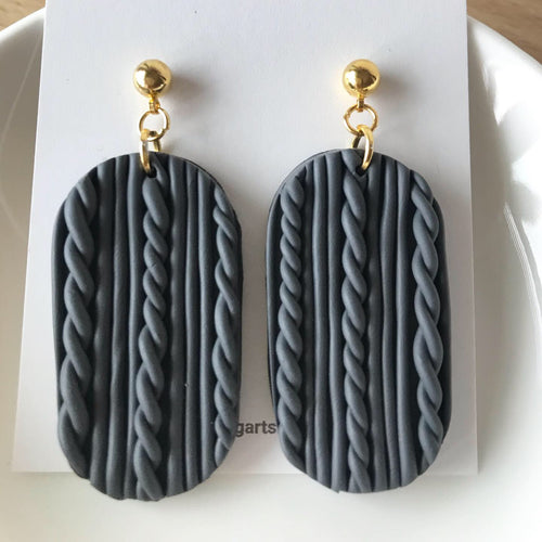 Cable Knit Clay Earrings in Gray