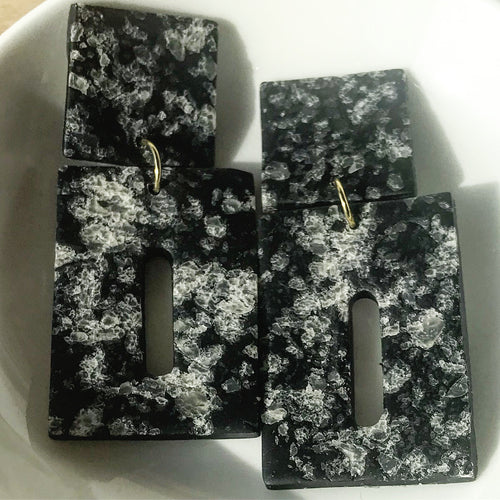 Black Clay Textured Rectangular Earrings