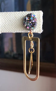 Rainbow Druzy Agate and Brass Earrings