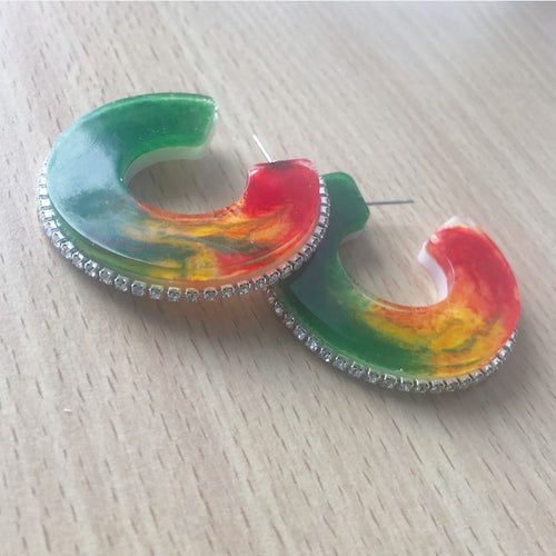 Marbled Resin Hoops with Rhinestone Trim