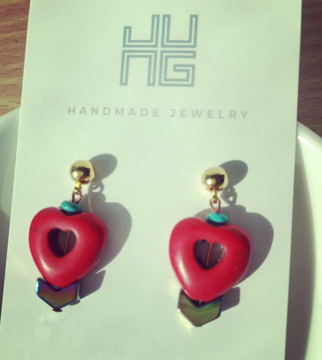 Red Stone Heart Earrings