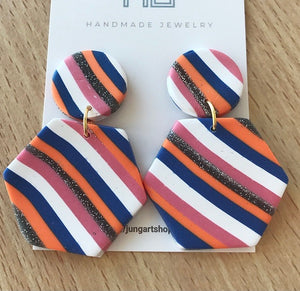 Clay Striped Hexagon Earrings