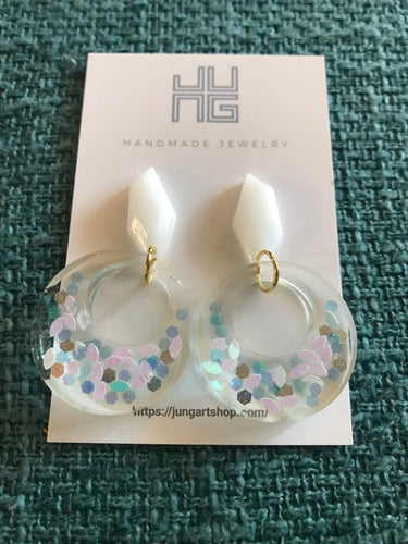 Holographic Confetti Glitter Circles with White Posts